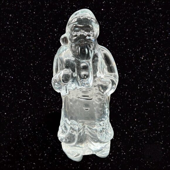 Vintage Art Glass Santa Claus Figurine Paperweight Clear Christmas 7”T 4”W - Picture 8 of 11